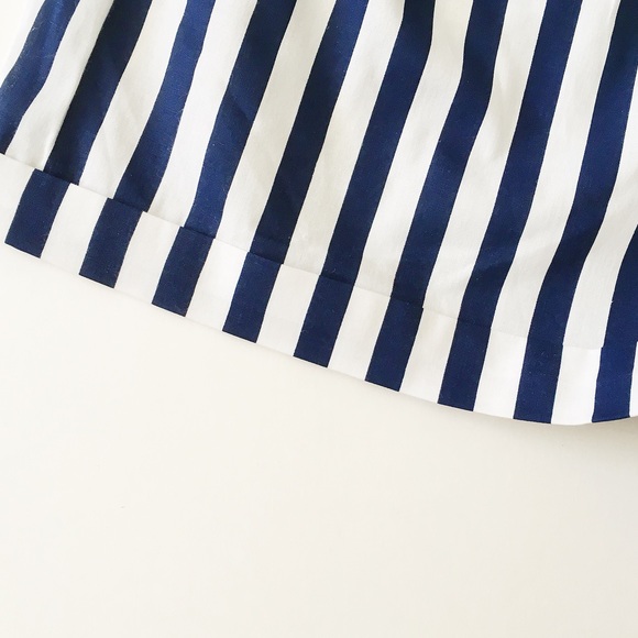 Blue and White Striped High Waisted Belted Shorts - Picture 2 of 4